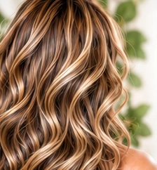 Dimensional brunette hair with soft highlights